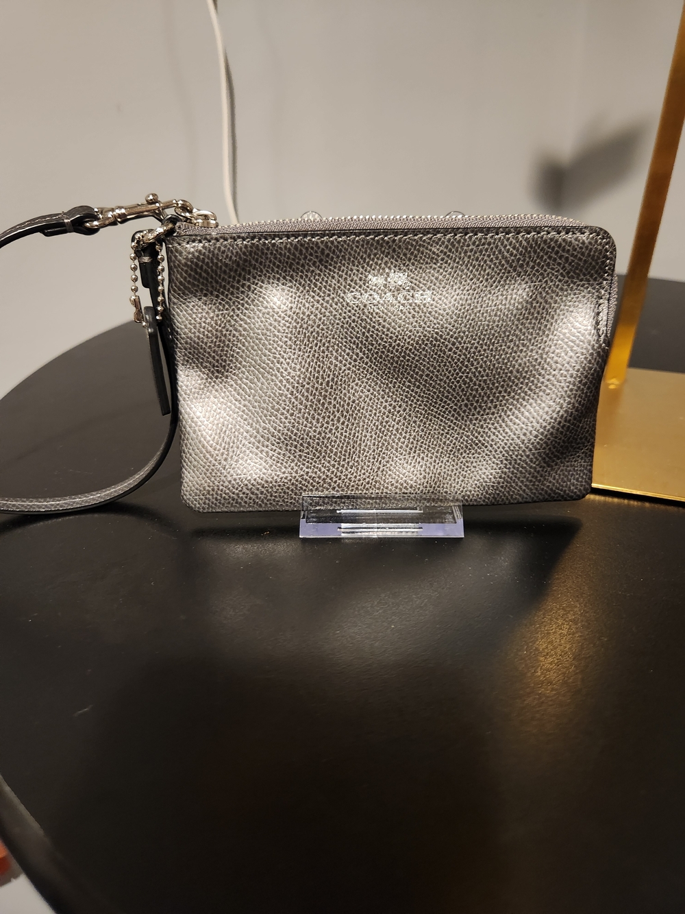 Coach Metallic Silver Wristlet Pouch